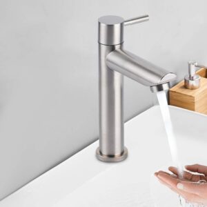 G1/2 Single Cold Faucet, Stainless Steel Brushed Nickel Kitchen Sink Faucet, One Hole Deck Mount Lavatory Faucet Bathroom Faucet(Flat)