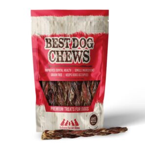 best dog chews braided gullet sticks-100% natural and delicious dog treats and protein rich chews-fully digestible promotes joint & dental health for all breed sizes dogs and puppies 12inch (2 count)