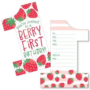 big dot of happiness berry first birthday - sweet strawberry - shaped fill-in invitations - fruit 1st birthday party invitation cards with envelopes - set of 12