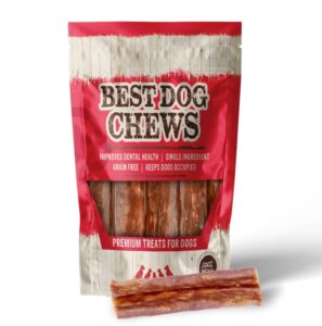 best dog chews stuffed gullet stick - 100% natural delicious and protein rich dog beef jerky treats and chews - fully digestible - promotes joint & dental health for all breed sizes - 6 inch(6 count)