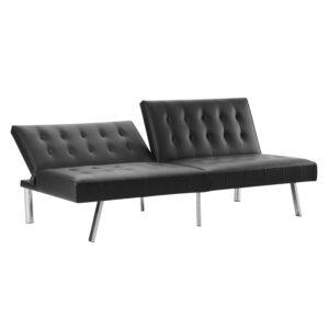 Naomi Home Black Futon Sofa Bed, Linen Futon Couch, Split Back Sofa Bed Couch with Metal Legs, Reclining Small Couch Bed, Pull Out Sofa Bed, Folding Black Couches for Living Room