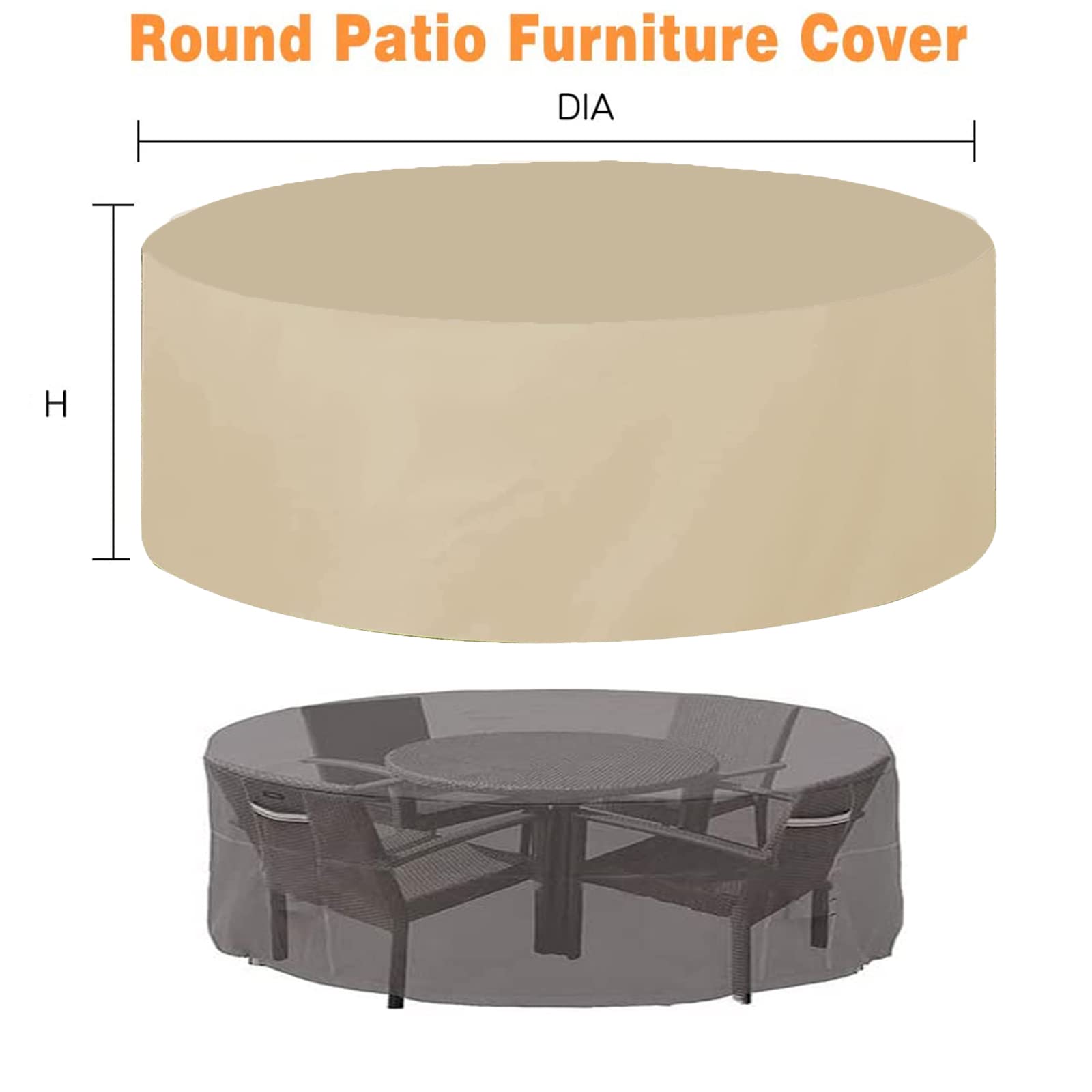 Patio Table Cover for Garden Round - Beige, 31x30inch, Waterproof, Rain, Snow, dust, Wind and UV Protection, 420D Oxford, Patio Furniture Covers, Round-The-Clock Protection, for Outdoor Furniture