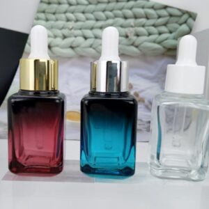 COSIDEA 6pcs Empty gradient Blue Square 30ml / 1oz Glass dropper bottle for Serum essence oil bottles container packing