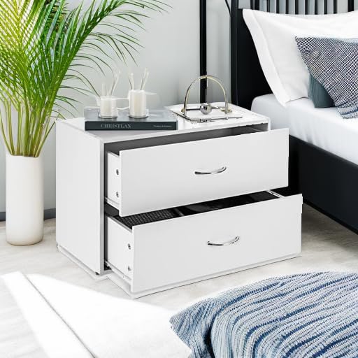 Giantex Stackable 2-Drawer Dressers for Bedroom - Short Dresser Two Drawer Storage Cabinet w/Handles & Anti-Topping Device, Small Dresser Chest of 2 Drawers for Closet Bedroom (1, White)