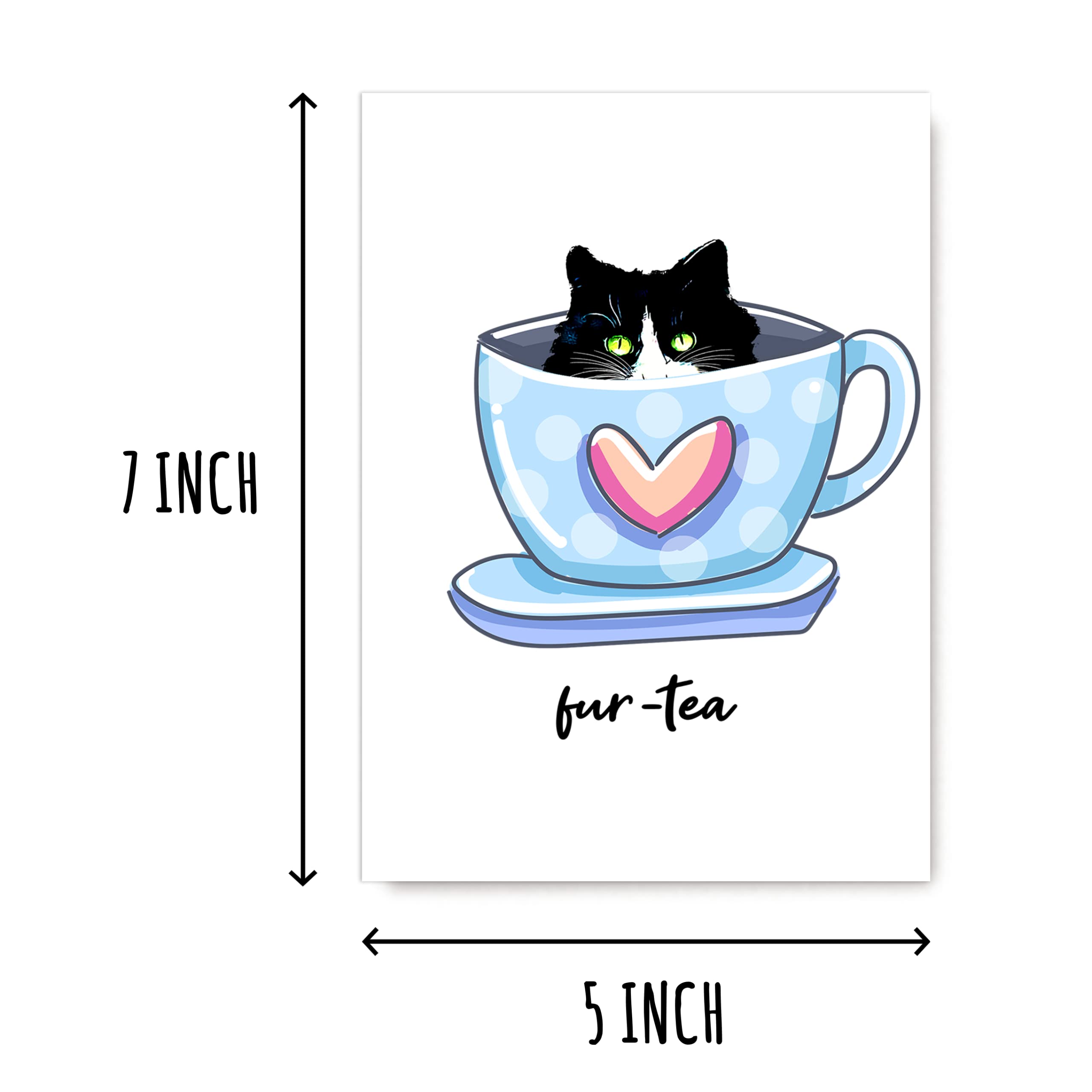 OystersPearl Fur-Tea Funny Birthday Card - Cat Lover Funny Birthday Card - Funny Cat Pun - Cat Coffee - Funny Card - Cat Lover Gift Card