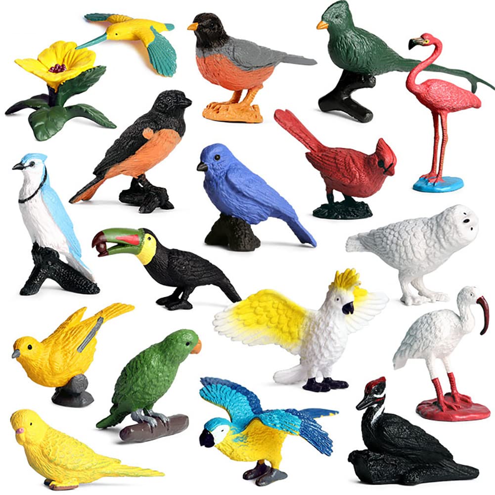 17 Pcs Realistic Mini Bird Animal Figures Toy Cake Toppers, Miniature Bird Model Figurines Birthday Party Bridal Wedding Cake Decoration Educational Backyard Birds Toy