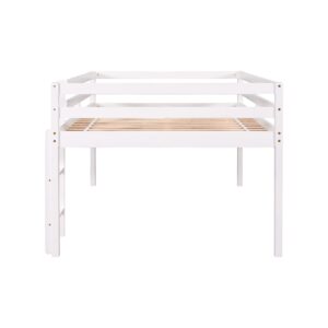 Harper & Bright Designs Full Loft Bed for Kids,Solid Wood Low Loft Bed with Guardrails and Ladder,Full Size Junior Loft Bed with Underneath Space for Boys or Girls,No Box Spring Needed, White