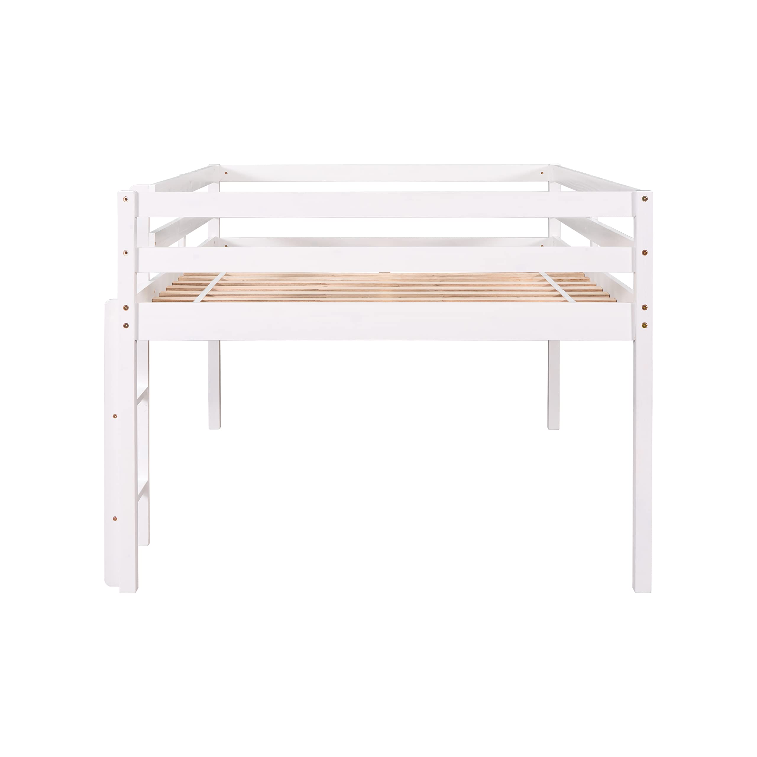 Harper & Bright Designs Full Loft Bed for Kids,Solid Wood Low Loft Bed with Guardrails and Ladder,Full Size Junior Loft Bed with Underneath Space for Boys or Girls,No Box Spring Needed, White