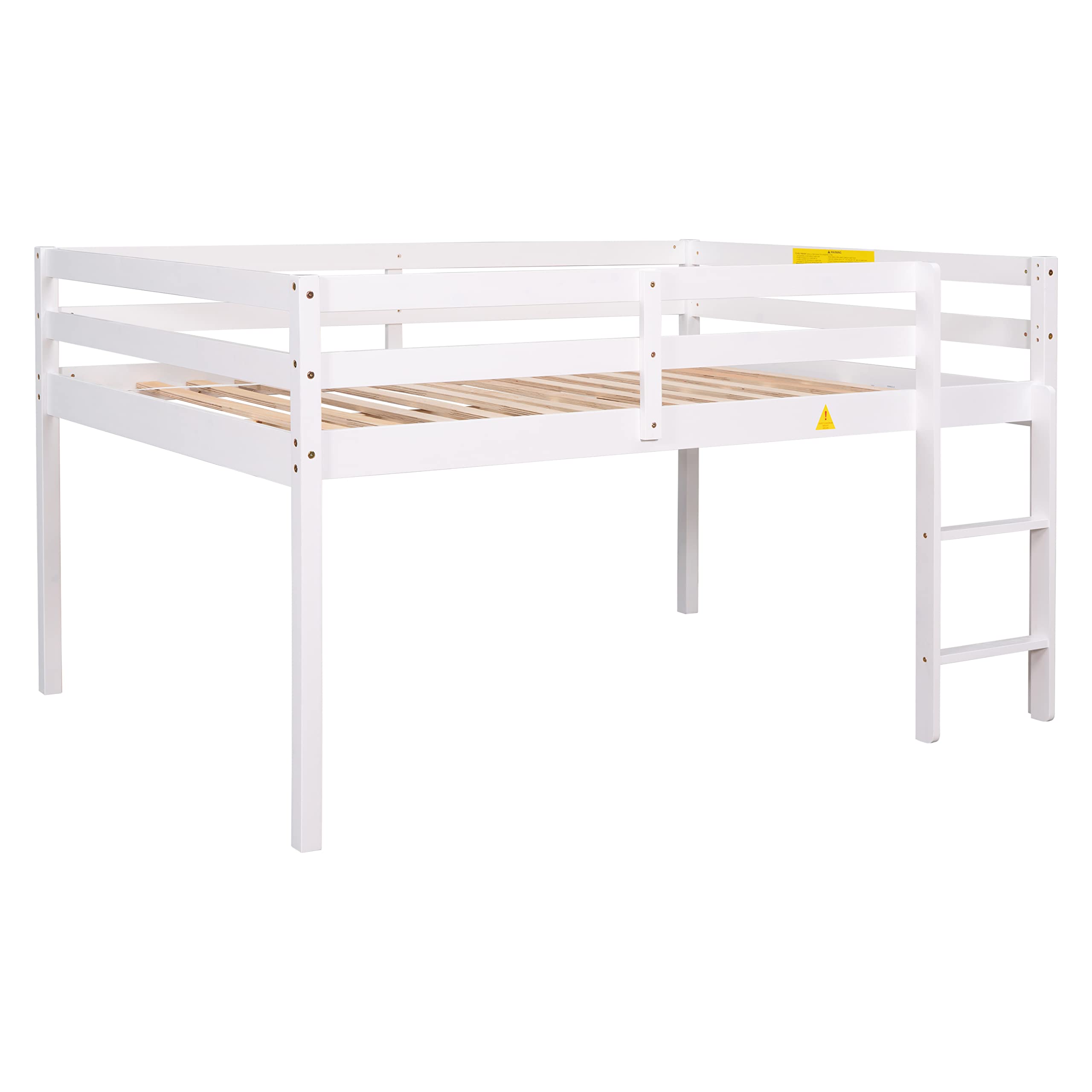 Harper & Bright Designs Full Loft Bed for Kids,Solid Wood Low Loft Bed with Guardrails and Ladder,Full Size Junior Loft Bed with Underneath Space for Boys or Girls,No Box Spring Needed, White