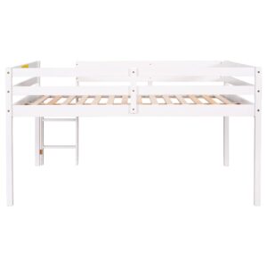 Harper & Bright Designs Full Loft Bed for Kids,Solid Wood Low Loft Bed with Guardrails and Ladder,Full Size Junior Loft Bed with Underneath Space for Boys or Girls,No Box Spring Needed, White