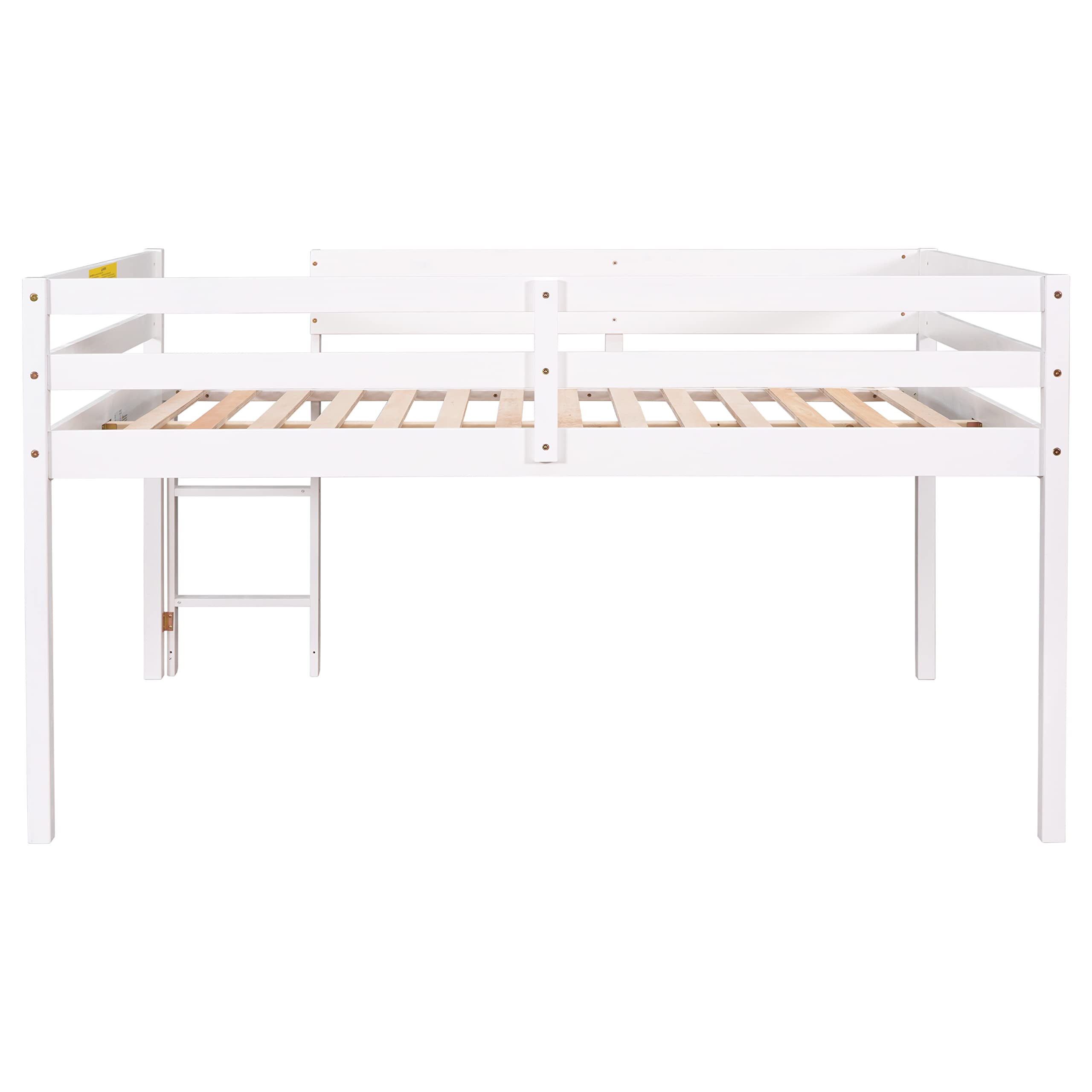 Harper & Bright Designs Full Loft Bed for Kids,Solid Wood Low Loft Bed with Guardrails and Ladder,Full Size Junior Loft Bed with Underneath Space for Boys or Girls,No Box Spring Needed, White