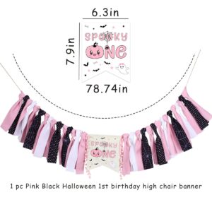 Halloween 1st Birthday High Chair Banner for Girls Pink and Black The Spooky One Birthday High Chair Banner Halloween Theme First Birthday Party Highchair Pumpkin Garland Halloween Party Decorations