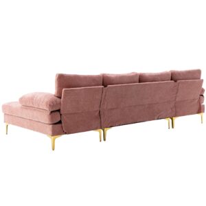 Homtique U Shaped Sectional Couch,Modern Large Modular Sectional Sofa for Living Room,Chenille Fabric Oversized Couch with Chaise Lounge and Golden Legs (Pink)