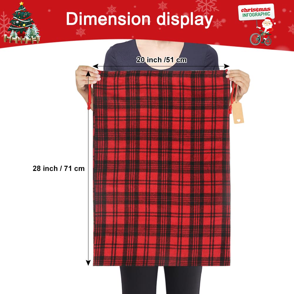 YQL Buffalo Plaid Drawstring Bags, 2Pcs Soft Flannel Large Christmas Gift Bags Christmas Fabric Gift Bags Reusable Christmas Gift Bags for Christmas Package Birthday Holiday Party