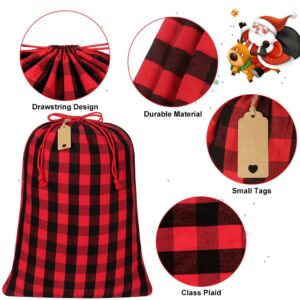 YQL Buffalo Plaid Drawstring Bags, 2Pcs Soft Flannel Large Christmas Gift Bags Christmas Fabric Gift Bags Reusable Christmas Gift Bags for Christmas Package Birthday Holiday Party