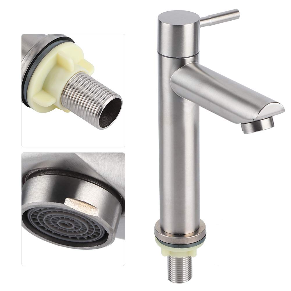 G1/2 Single Cold Faucet, Stainless Steel Brushed Nickel Kitchen Sink Faucet, One Hole Deck Mount Lavatory Faucet Bathroom Faucet(Flat)