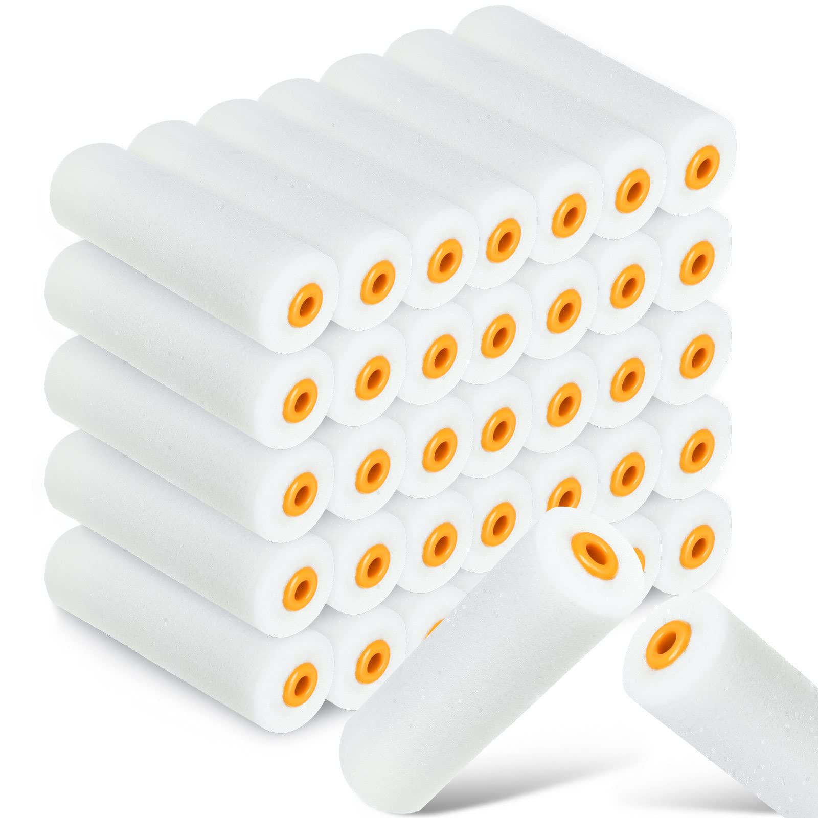 Nuogo 40 Pcs Foam Paint Roller Covers 4 Inch Small High Density Paint Roller Mini House Paint Rollers for Painting Wall Ceiling Cabinet Cupboard Door, White