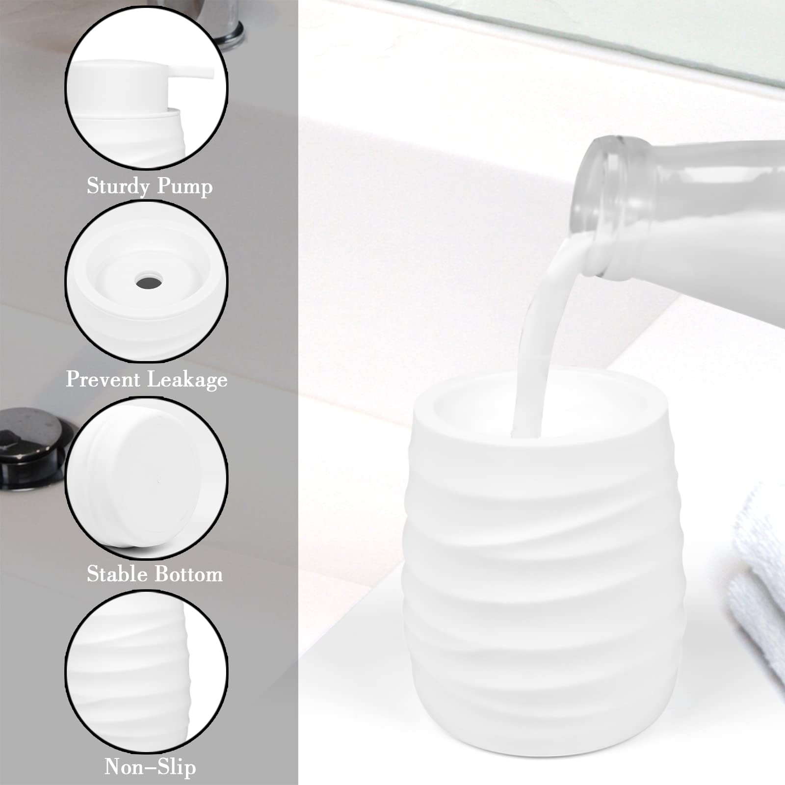 Hand Soap Dispenser Plastic Pump Rust Resistant Leak-Proof Non-Slip Refillable Liquid Hand Sanitizer Dispenser for Bathroom, Kitchen Sink 7.7oz White