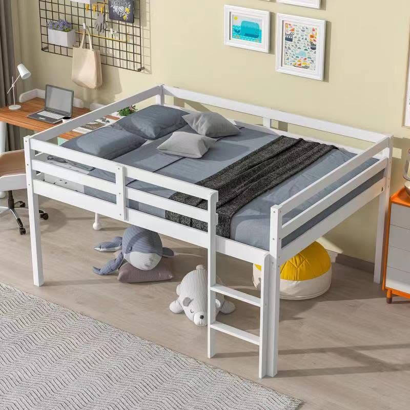 Harper & Bright Designs Full Loft Bed for Kids,Solid Wood Low Loft Bed with Guardrails and Ladder,Full Size Junior Loft Bed with Underneath Space for Boys or Girls,No Box Spring Needed, White