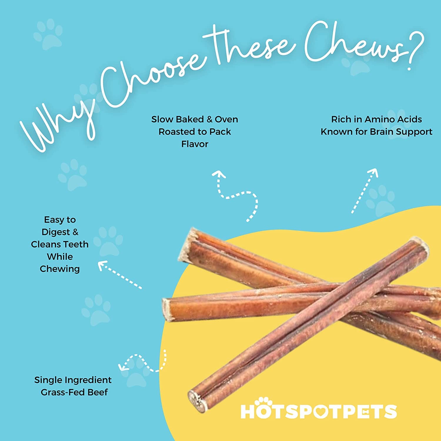 hotspot pets Jumbo Bully Sticks for Aggressive Chewers (12 Inch, 6 Pack), Extra-Thick Dog Chews, Low Odor & Fully Digestible 100% Beef Chews, Best Natural Dental Treat