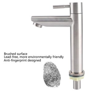 G1/2 Single Cold Faucet, Stainless Steel Brushed Nickel Kitchen Sink Faucet, One Hole Deck Mount Lavatory Faucet Bathroom Faucet(Flat)