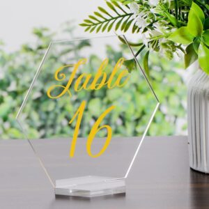 20 pack acrylic wedding table numbers 1-20 with stand, clear acrylic sign hexagonal table numbers for wedding, reception, event party, hotels