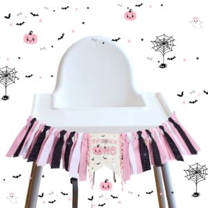 Halloween 1st Birthday High Chair Banner for Girls Pink and Black The Spooky One Birthday High Chair Banner Halloween Theme First Birthday Party Highchair Pumpkin Garland Halloween Party Decorations