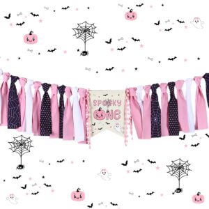 halloween 1st birthday high chair banner for girls pink and black the spooky one birthday high chair banner halloween theme first birthday party highchair pumpkin garland halloween party decorations