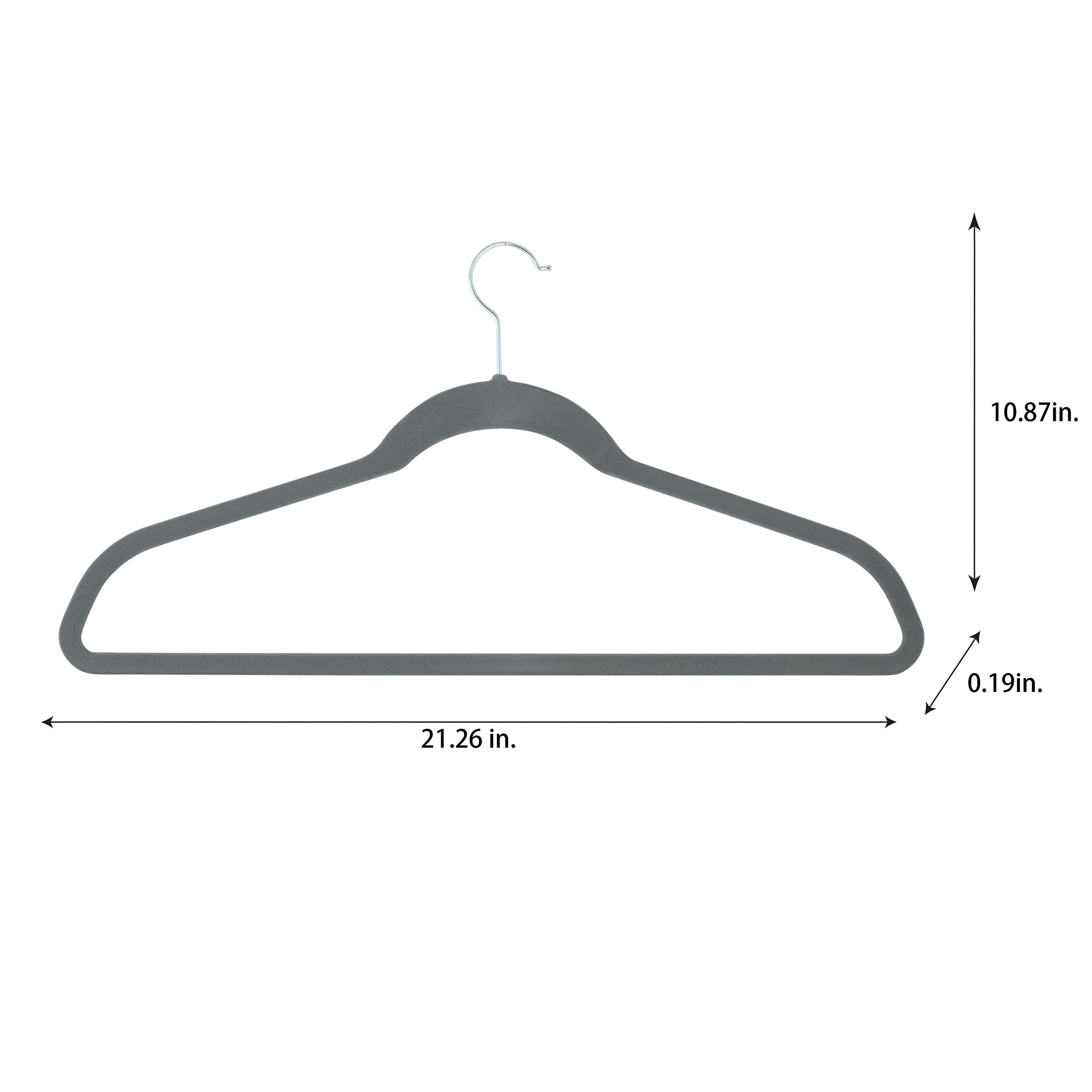 Simplify Extra Wide 21” Velvet Coat Hangers | 24 Pack | Slim Design | Heavy Duty | Holds 10 Pounds | Closet Organization | Shirt & Clothes | Grey