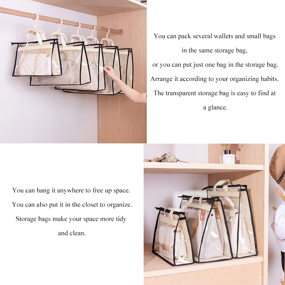 fazhongfa 6PCS Dust Bags for Handbags Clear Purse Storage Organizer Non-Woven Hanging Bag Closet with Zipper and Handle (XL Cream Color)