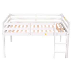 Harper & Bright Designs Full Loft Bed for Kids,Solid Wood Low Loft Bed with Guardrails and Ladder,Full Size Junior Loft Bed with Underneath Space for Boys or Girls,No Box Spring Needed, White