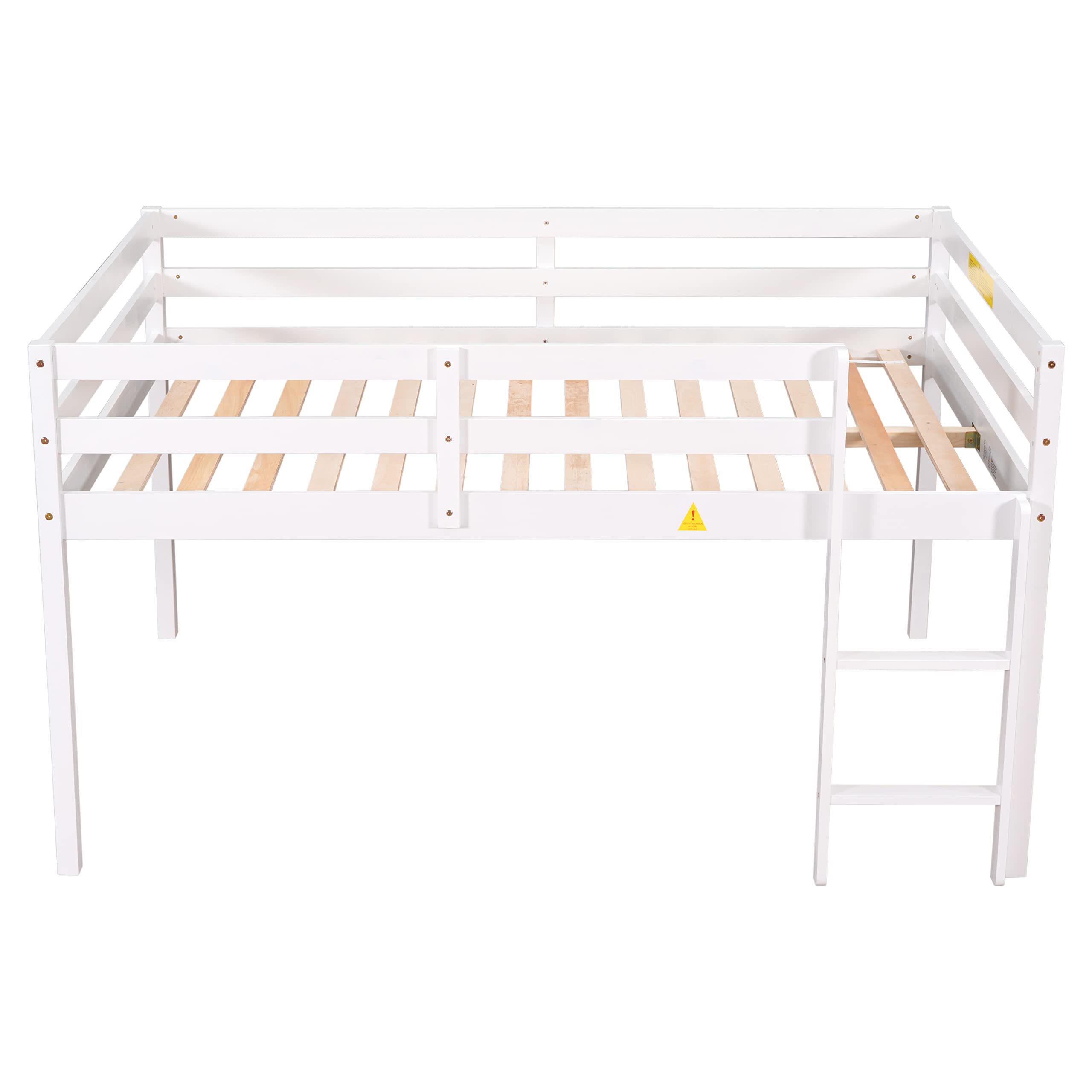 Harper & Bright Designs Full Loft Bed for Kids,Solid Wood Low Loft Bed with Guardrails and Ladder,Full Size Junior Loft Bed with Underneath Space for Boys or Girls,No Box Spring Needed, White