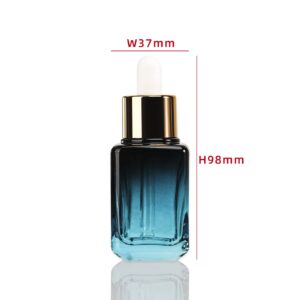 COSIDEA 6pcs Empty gradient Blue Square 30ml / 1oz Glass dropper bottle for Serum essence oil bottles container packing