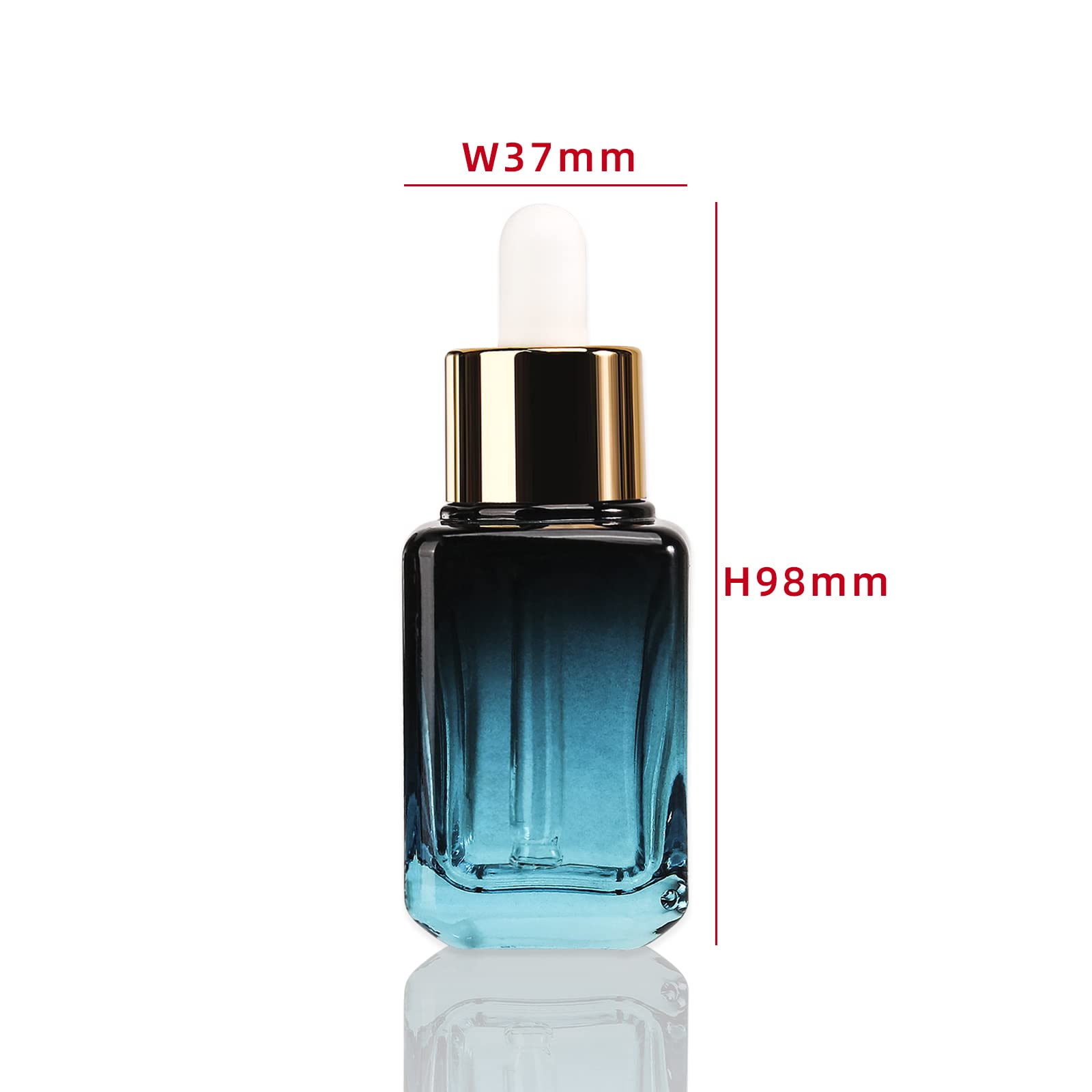 COSIDEA 6pcs Empty gradient Blue Square 30ml / 1oz Glass dropper bottle for Serum essence oil bottles container packing