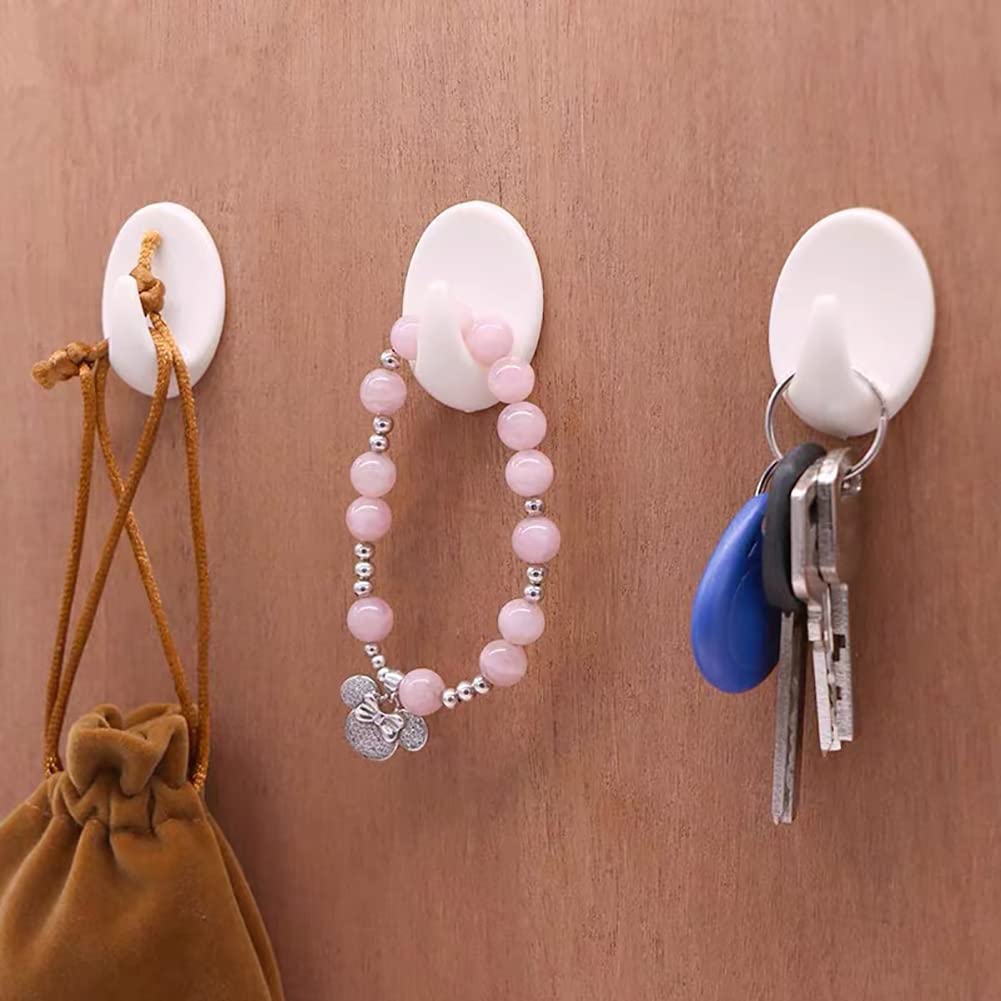 UUYYEO 15 Pcs White Plastic Wall Hooks Adhesive Picture Hanging Hooks Stick On Door Hooks Waterproof Bathroom Hangers for Hanging Keys Bags