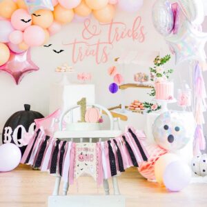 Halloween 1st Birthday High Chair Banner for Girls Pink and Black The Spooky One Birthday High Chair Banner Halloween Theme First Birthday Party Highchair Pumpkin Garland Halloween Party Decorations