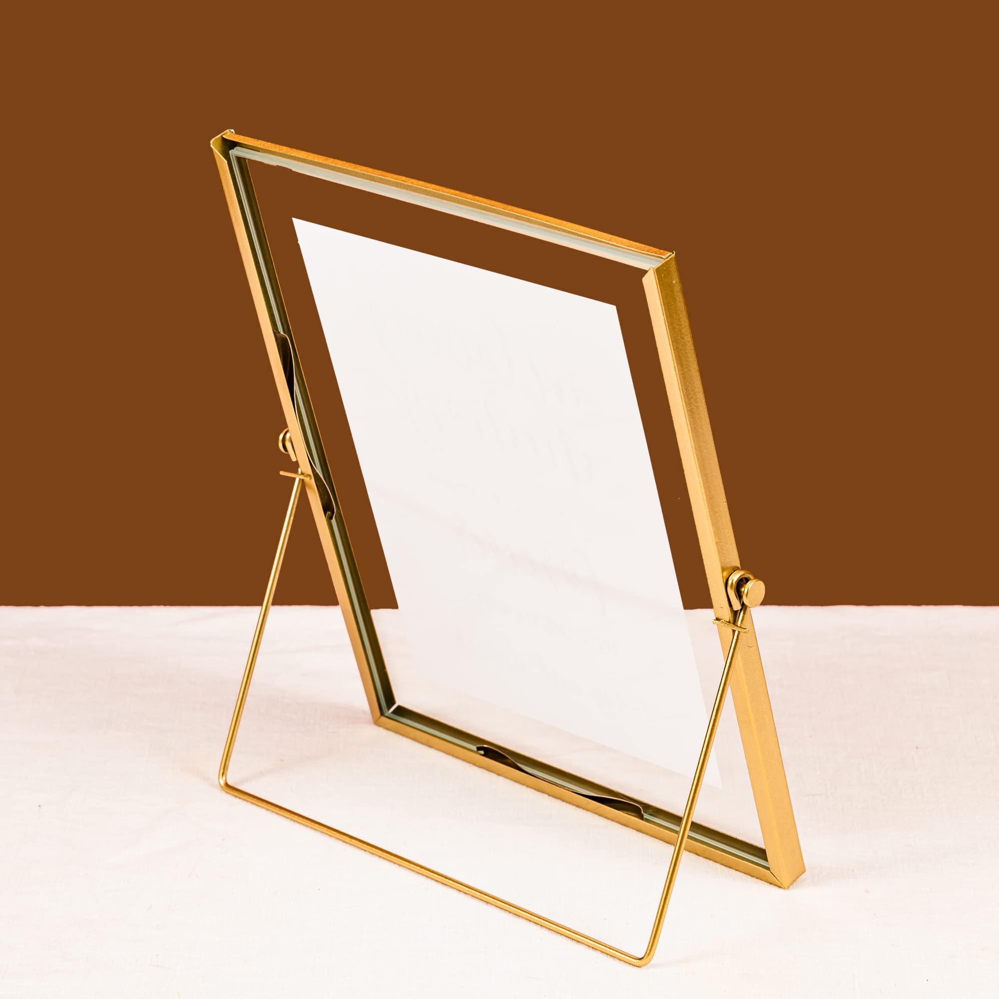 Calculs Gold Floating Picture Frames Sign Holder Guestbook Alternative, Metal Glass Photo Display Stand Menu Holder 8x10inches for Wedding Party Table Sign