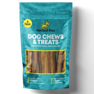 hotspot pets Jumbo Bully Sticks for Aggressive Chewers (12 Inch, 6 Pack), Extra-Thick Dog Chews, Low Odor & Fully Digestible 100% Beef Chews, Best Natural Dental Treat