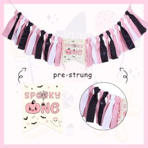 Halloween 1st Birthday High Chair Banner for Girls Pink and Black The Spooky One Birthday High Chair Banner Halloween Theme First Birthday Party Highchair Pumpkin Garland Halloween Party Decorations