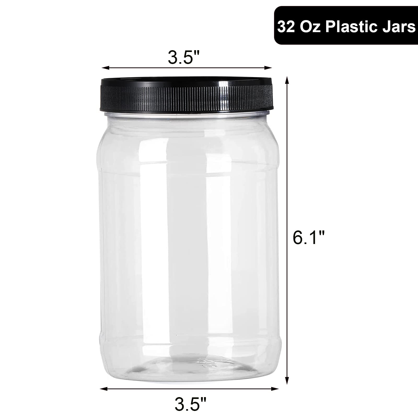 Fasmov 9 Pack 32 Oz Plastic Jars with Black Lids, Wide Mouth Clear Empty Plastic Storage Containers for Crafts, Dry Food, Peanut Butter, Honey and Jam Storage