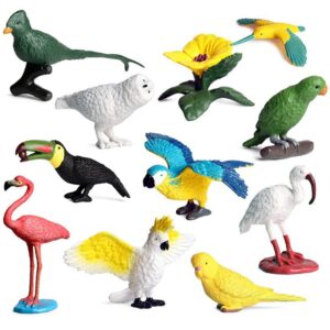 17 Pcs Realistic Mini Bird Animal Figures Toy Cake Toppers, Miniature Bird Model Figurines Birthday Party Bridal Wedding Cake Decoration Educational Backyard Birds Toy