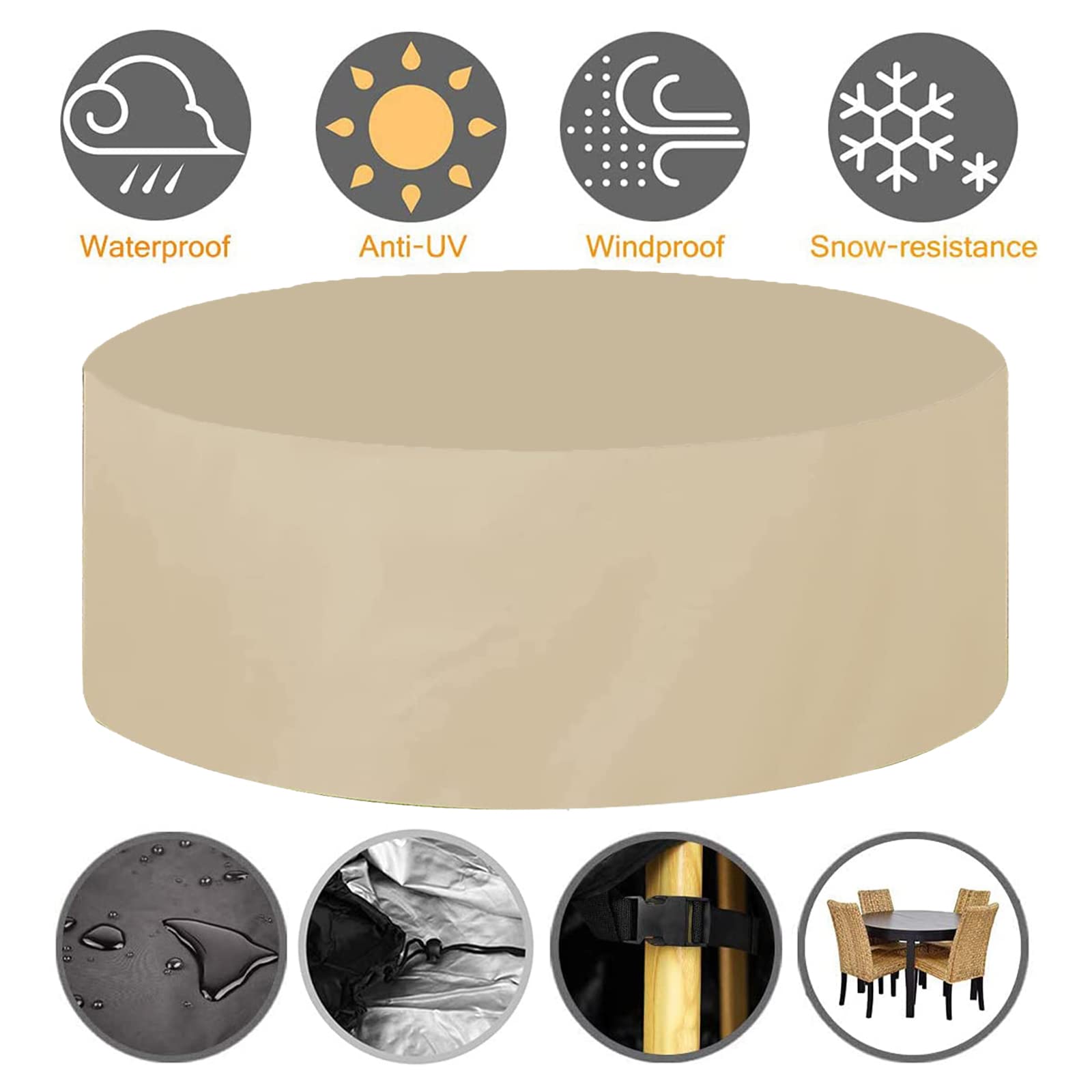 Patio Table Cover for Garden Round - Beige, 31x30inch, Waterproof, Rain, Snow, dust, Wind and UV Protection, 420D Oxford, Patio Furniture Covers, Round-The-Clock Protection, for Outdoor Furniture