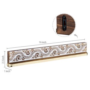 MyGift Wall Mounted Brass Tone Metal Sunglass Holder Rack with Floral Pattern, Hanging Rail on Rustic Burnt Wood for Reading Glasse Sunglasses Eyewear Display