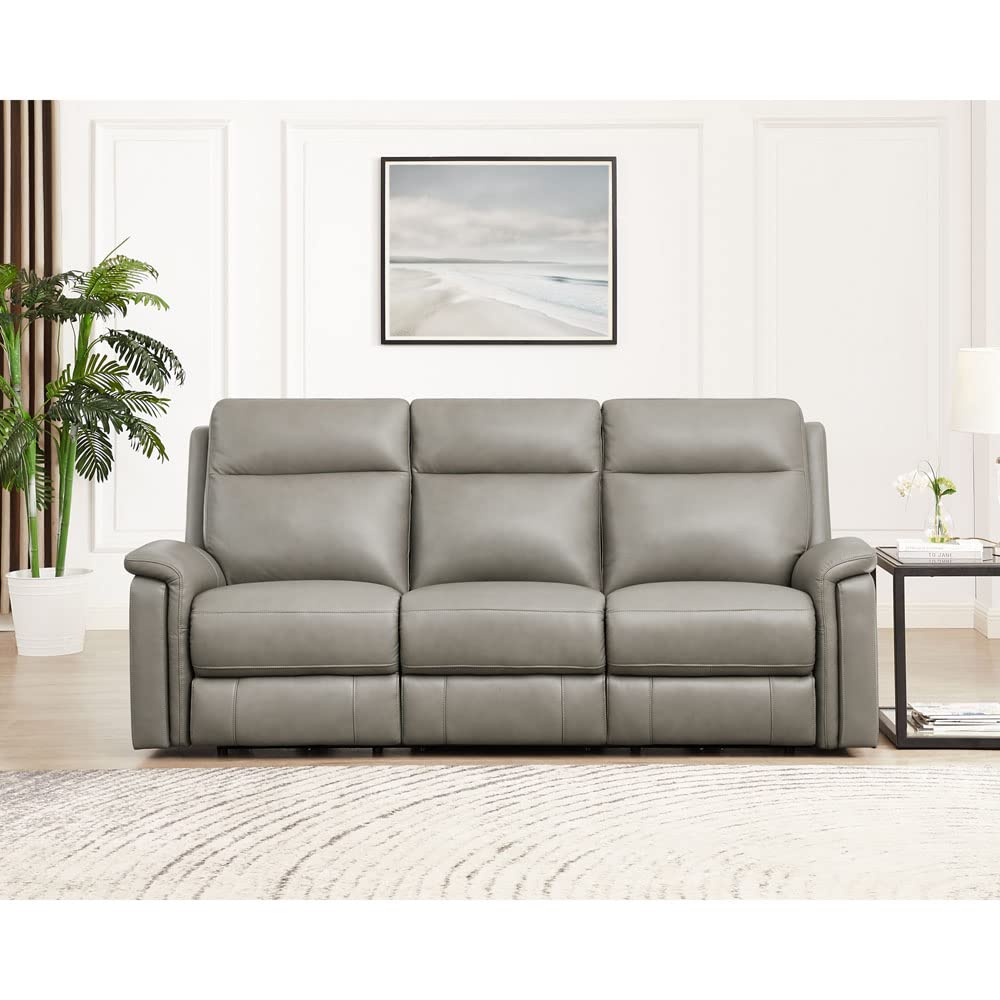 Hydeline Stanfield Zero Gravity Power Recline and Headrest Top Grain Leather Sofa Couch, Concrete, Memory Foam, Pocket Coils and Control Panel