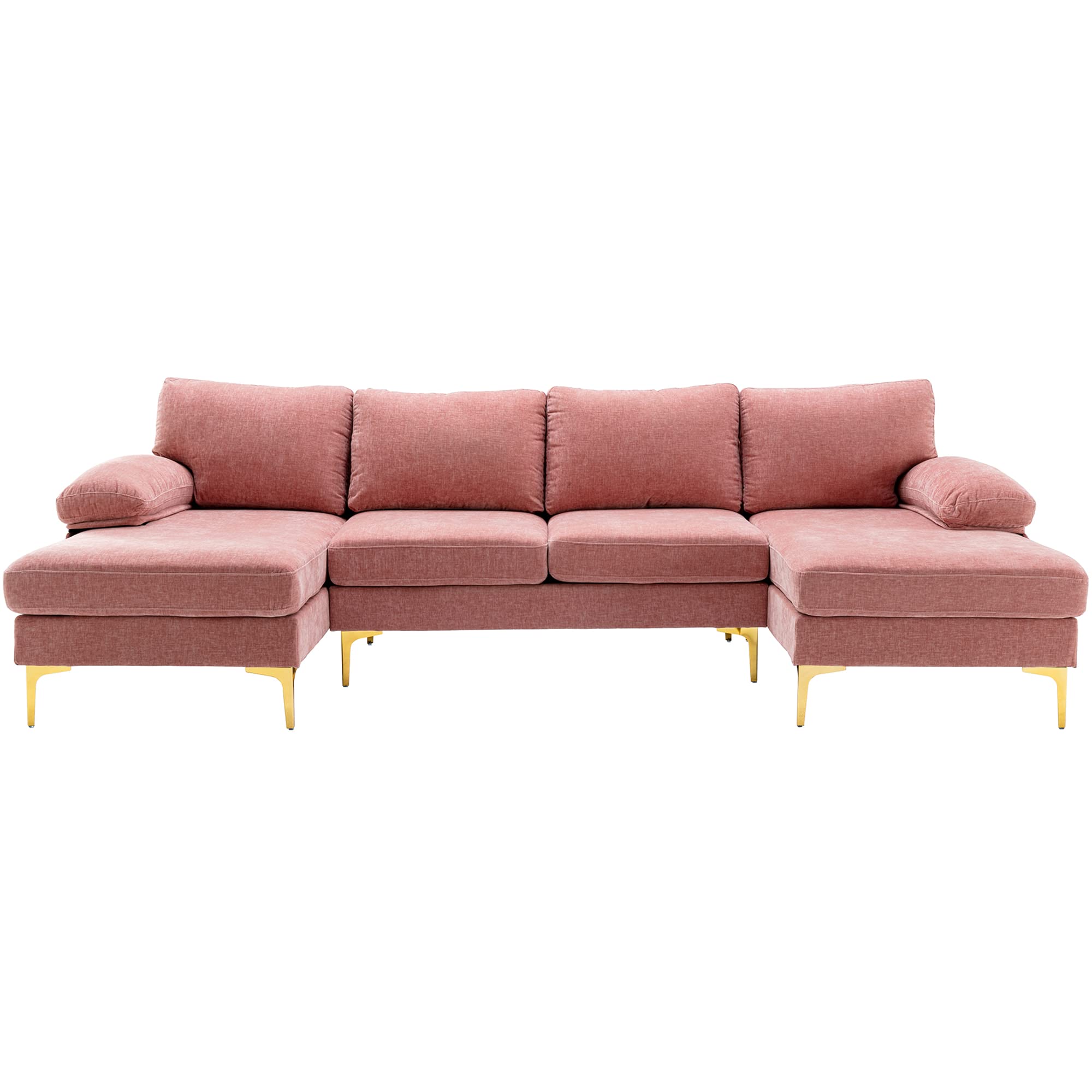 Homtique U Shaped Sectional Couch,Modern Large Modular Sectional Sofa for Living Room,Chenille Fabric Oversized Couch with Chaise Lounge and Golden Legs (Pink)