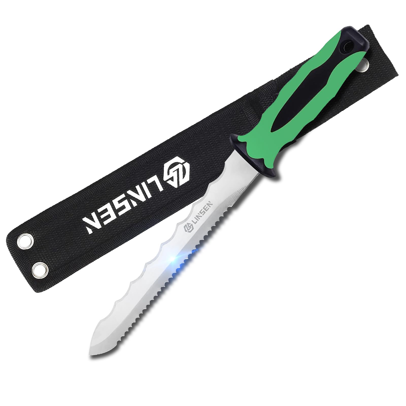 PAXLINSEN Stainless Steel Garden Knife with 11" Blade with New Handle, Double Side Utility Sod Cutter Lawn Repair Garden Knife with Nylon Sheath (GREEN)