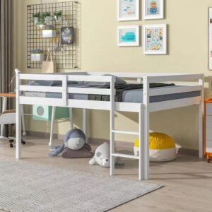 Harper & Bright Designs Full Loft Bed for Kids,Solid Wood Low Loft Bed with Guardrails and Ladder,Full Size Junior Loft Bed with Underneath Space for Boys or Girls,No Box Spring Needed, White