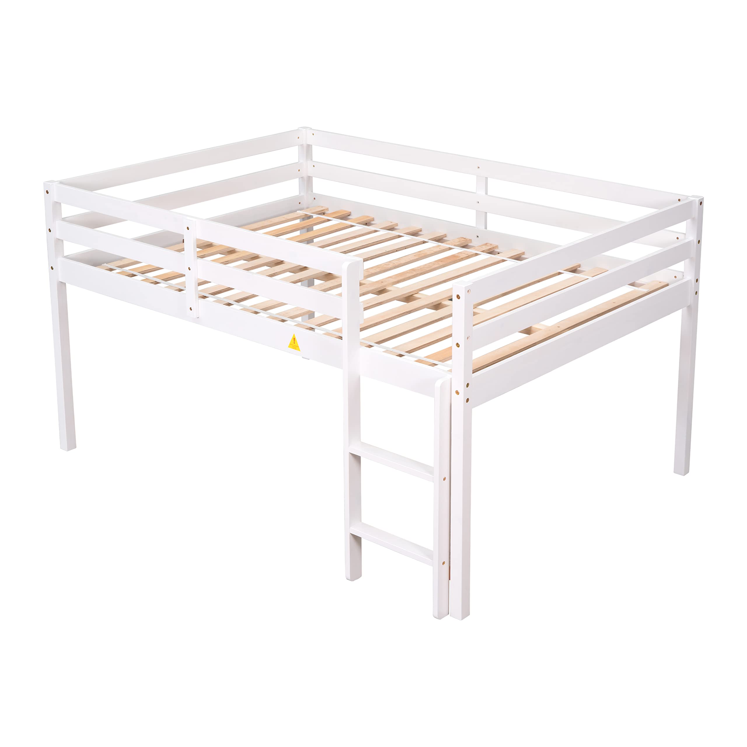 Harper & Bright Designs Full Loft Bed for Kids,Solid Wood Low Loft Bed with Guardrails and Ladder,Full Size Junior Loft Bed with Underneath Space for Boys or Girls,No Box Spring Needed, White