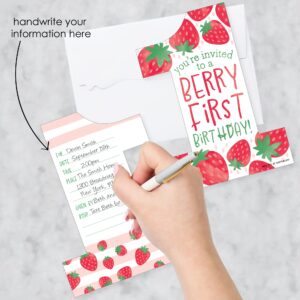 Big Dot of Happiness Berry First Birthday - Sweet Strawberry - Shaped Fill-In Invitations - Fruit 1st Birthday Party Invitation Cards with Envelopes - Set of 12