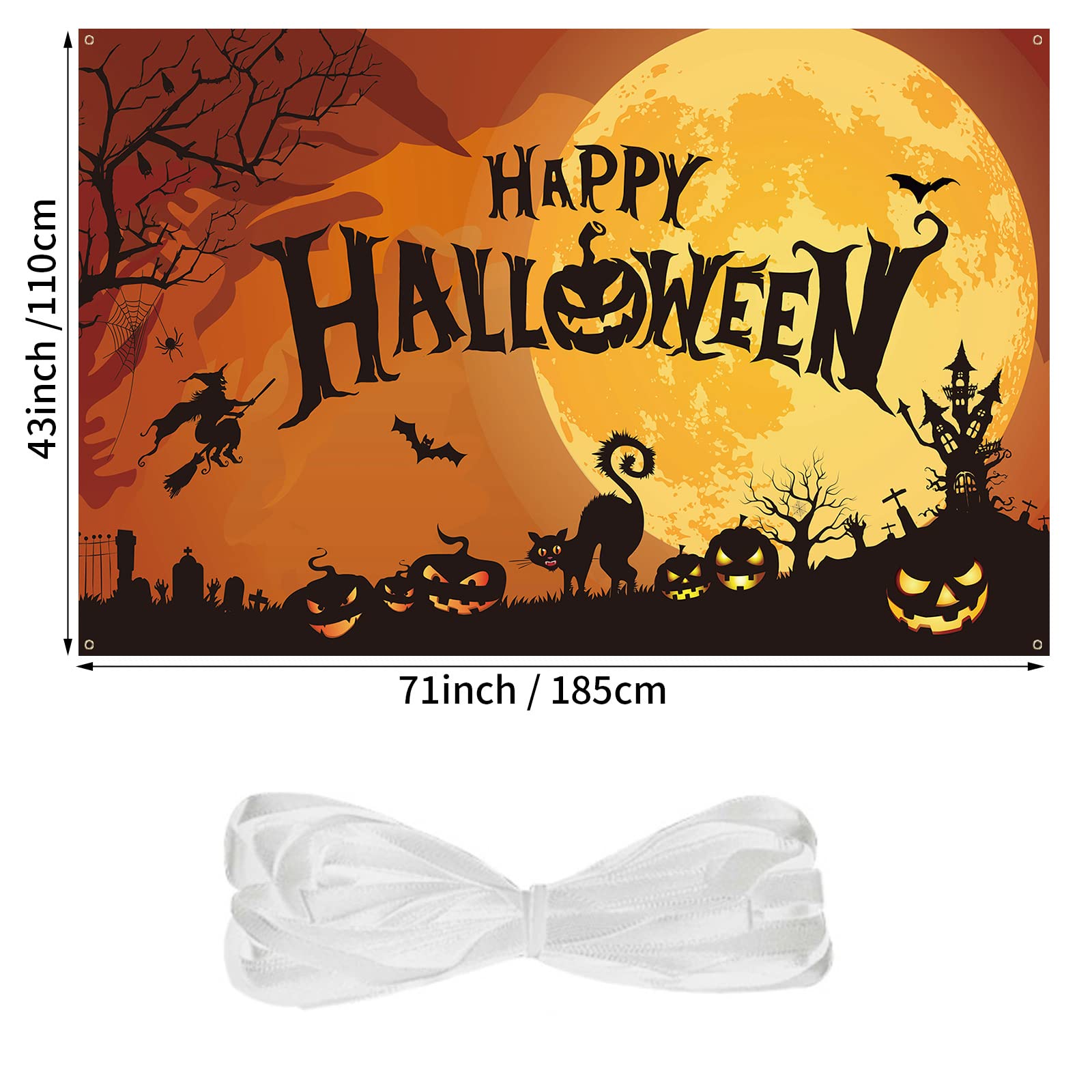 Halloween Backdrop Banner, Extra Large Full Moon Halloween Background Banner, Halloween Party Party Decoration, Halloween Photo Booth Shoot Props Backdrop for Indoor Outdoor Home Garden Decor